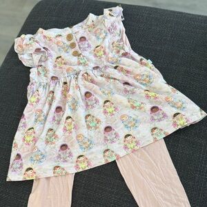Posh peanut  Doll Print Dress with Pink Leggings